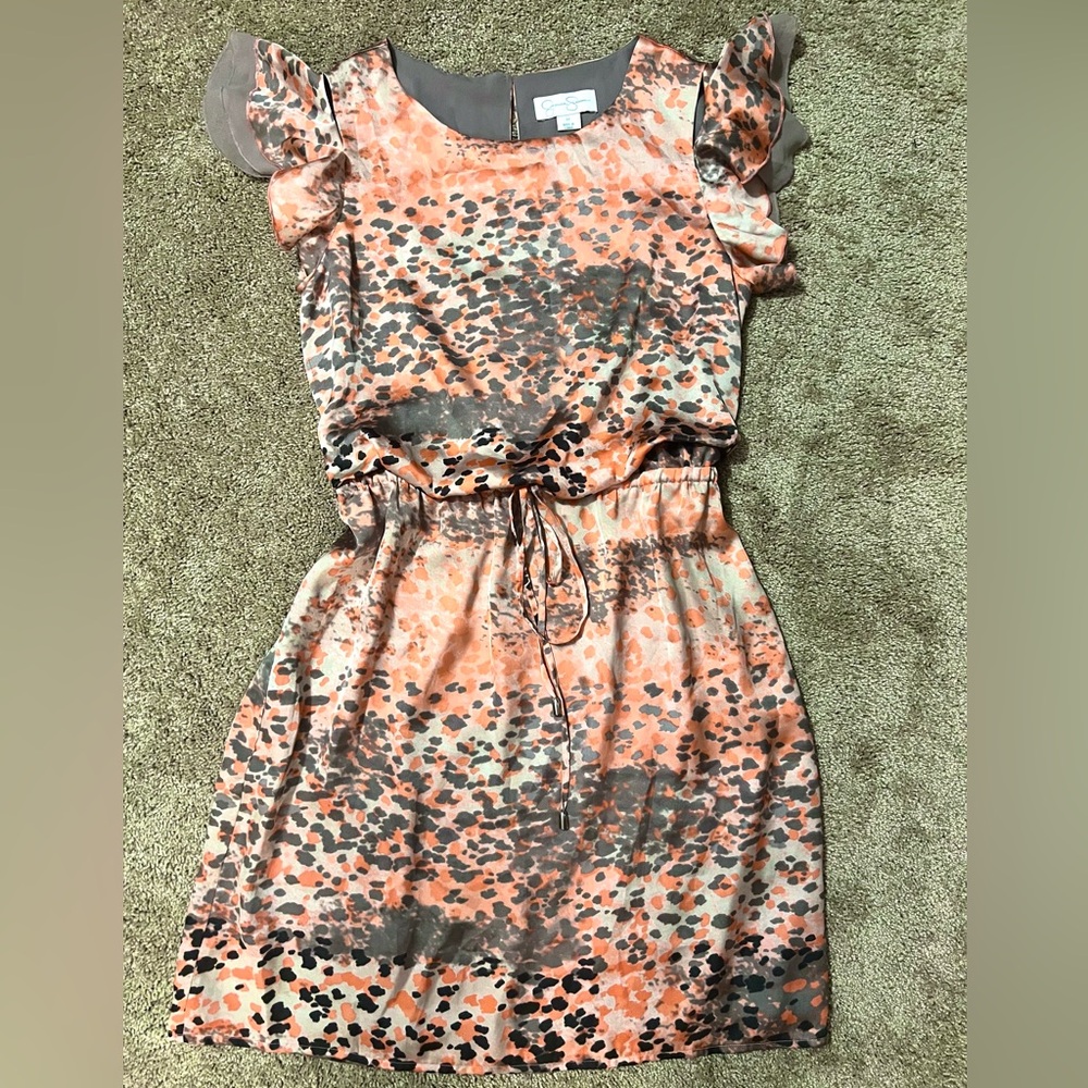 Jessica Simpson Pink and Gray Leopard print dress with flutter  sleeves